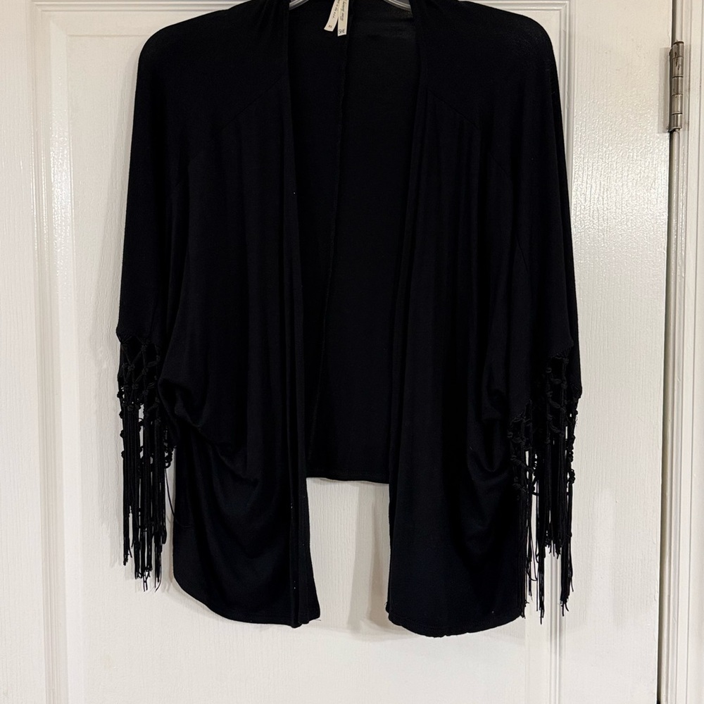 Black Fringe Open Cardigan